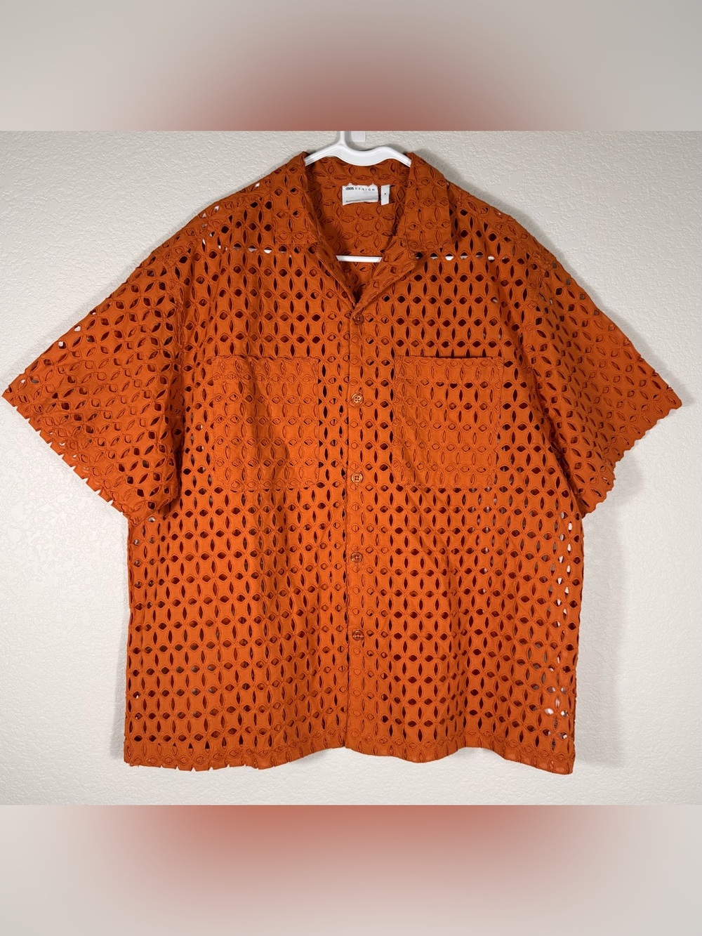 ASOS Men’s M Orange Eyelet Short Sleeve Button-Down Shirt